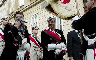 This file photo taken on May 8, 2012 shows Austrian fraternity members marching as they hold a commemoration ceremony and a rally (AFP / DIETER NAGL)