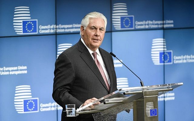 US Secretary of State Rex Tillerson speaks during a joint press conference with EU foreign policy chief at the European Union Council building in Brussels on December 5, 2017. (AFP PHOTO / JOHN THYS) US Secretary of State Rex Tillerson speaks during a joint press conference with EU foreign policy chief at the European Union Council building in Brussels on December 5, 2017. (AFP PHOTO / JOHN THYS)