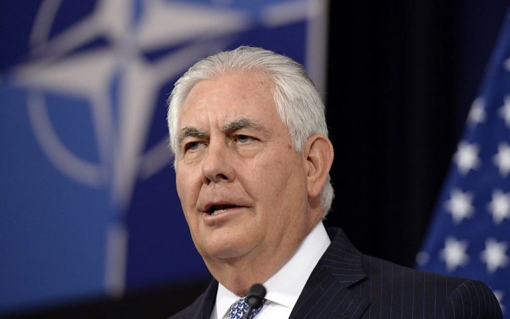 US Secretary of State Rex Tillerson talks to the media at the end of a NATO Foreign Affairs Ministers' meeting held at NATO headquarter in Brussels, on December 6, 2017. (THIERRY CHARLIER/AFP)