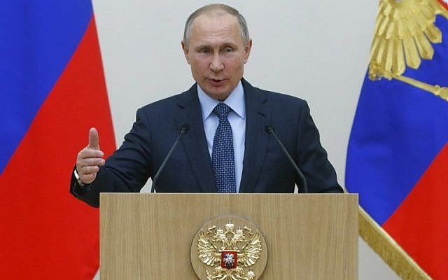 Russian President Vladimir Putin speaks at the Novo-Ogaryovo state residence outside Moscow on December 7, 2017. (AFP Photo/Pool/Sergei Karpukhin) Russian President Vladimir Putin speaks at the Novo-Ogaryovo state residence outside Moscow on December 7, 2017. (AFP Photo/Pool/Sergei Karpukhin)
