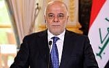 This photo taken on October 5, 2017 shows Iraqi Prime Minister Haider al-Abadi giving a press conference in Paris. ( AFP PHOTO / POOL / ludovic MARIN)