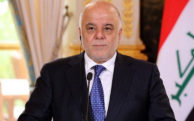 This photo taken on October 5, 2017 shows Iraqi Prime Minister Haider al-Abadi giving a press conference in Paris. ( AFP PHOTO / POOL / ludovic MARIN)