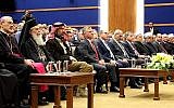 King Abdullah II of Jordan, 4th from left, attends an event with Christian leaders from various churches at the Baptism Site Convention Center in Jordan, December 17, 2017. (AMEL PAIN/AFP)