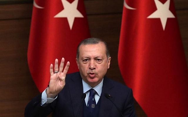 President of Turkey Recep Tayyip Erdogan addresses the 42nd Mukhtars Meeting at the Presidential Complex in Ankara on December 20, 2017. (ADEM ALTAN/AFP) President of Turkey Recep Tayyip Erdogan addresses the 42nd Mukhtars Meeting at the Presidential Complex in Ankara on December 20, 2017. (ADEM ALTAN/AFP)