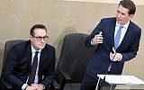 Austrian Chancellor Sebastian Kurz, right, and Austrian vice-chancellor Heinz-Christian Strache, of the Freedom Party, at a special meeting of the Austrian National Assembly at the temporary parliamentary assembly hall at Vienna Castle on December 20, 2017. (AFP/ APA / ROLAND SCHLAGER)