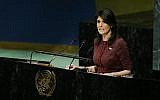 United States Ambassador to the United Nations, Nikki Haley, addresses the General Assembly prior to the vote on Jerusalem, on December 21, 2017, at UN Headquarters in New York. (AFP PHOTO / EDUARDO MUNOZ ALVAREZ)