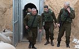 IDF Chief of Staff Gadi Eisenkot, left, visits an attack tunnel dug by a Palestinian terrorist group from the Gaza Strip into southern Israel during a visit to the area on December 20, 2017. (Israel Defense Forces)