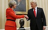 US President Donald Trump shakes hands with British Prime Minister Theresa May in the Oval Office of the White House on January 27, 2017. (AP/Pablo Martinez Monsivais)