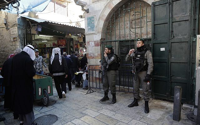 Border police officers guard in Jerusalem's Old City, Friday, Dec. 8, 2017. (AP Photo/Mahmoud Illean) Border police officers guard in Jerusalem's Old City, Friday, Dec. 8, 2017. (AP Photo/Mahmoud Illean)