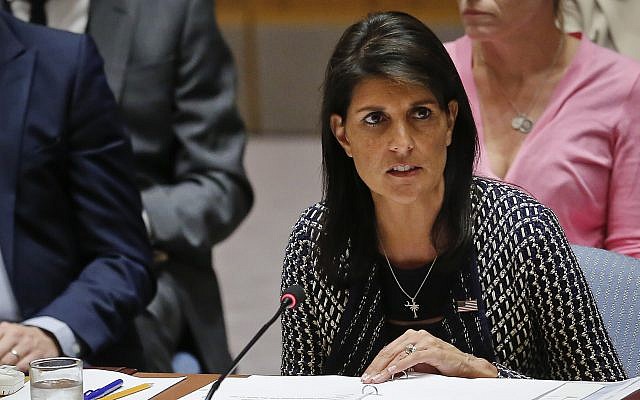 In a September 28, 2017 photo, United Nations Ambassador for the US Nikki Haley address UN Security Council meeting on Myanmar's Rohingya crisis, at UN headquarters in Washington. (AP Photo/Bebeto Matthews, File) In a September 28, 2017 photo, United Nations Ambassador for the US Nikki Haley address UN Security Council meeting on Myanmar's Rohingya crisis, at UN headquarters in Washington. (AP Photo/Bebeto Matthews, File)