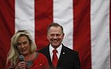Kayla Moore, the wife of US Senate candidate Roy Moore speaks at a campaign rally, Monday, Dec. 11, 2017, in Midland City, Ala. (AP Photo/Brynn Anderson)