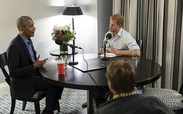In this undated photo issued on December 17, 2017, Britain's Prince Harry, right, interviews former US president Barack Obama. (Kensington Palace courtesy of The Obama Foundation via AP) In this undated photo issued on December 17, 2017, Britain's Prince Harry, right, interviews former US president Barack Obama. (Kensington Palace courtesy of The Obama Foundation via AP)
