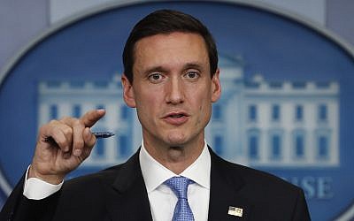 In this Sept. 11, 2017, file photo, White House homeland security adviser Tom Bossert speaks during the daily news briefing at the White House, in Washington. (AP Photo/Carolyn Kaster, File)