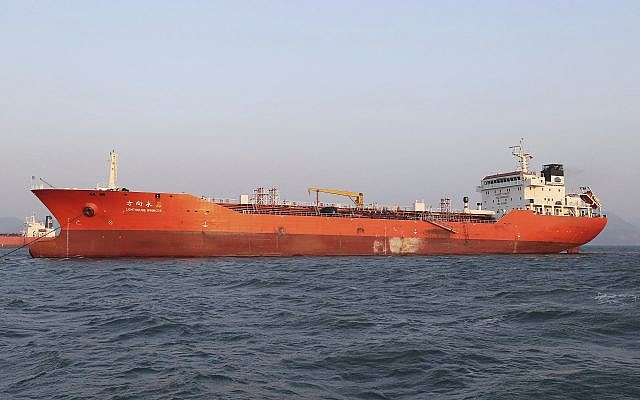 The Lighthouse Winmore, a Hong Kong-flagged ship, is seen in waters off Yeosu, South Korea, December 29, 2017. (Hyung Min-woo/Yonhap via AP) The Lighthouse Winmore, a Hong Kong-flagged ship, is seen in waters off Yeosu, South Korea, December 29, 2017. (Hyung Min-woo/Yonhap via AP)