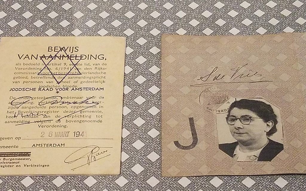 At the National Holocaust Museum in Amsterdam, the Netherlands, a temporary exhibit shows some of the Nazi-era forgeries that artist Alice Cohn worked on for the Dutch resistance, December 2017 (Matt Lebovic/The Times of Israel)