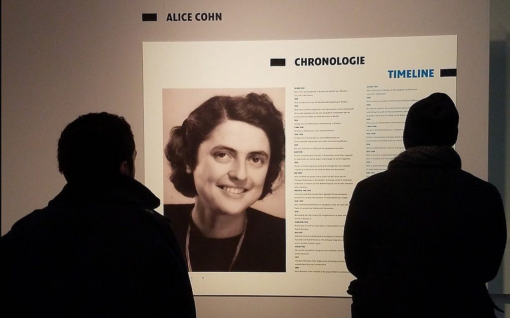 At the National Holocaust Museum in the Netherlands, a temporary exhibit on the late Alice Cohn is introducing visitors to her resistance activities during the Nazi occupation of the country, December 2017 (Matt Lebovic/The Times of Israel)