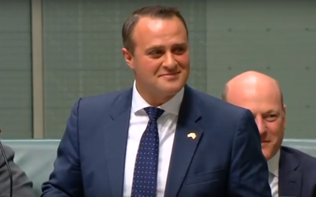 Australian Liberal Party MP Tim Wilson proposes to his longtime partner during a session of parliament on December 3, 2017, in Canberra, Australia. (Screen capture: YouTube) Australian Liberal Party MP Tim Wilson proposes to his longtime partner during a session of parliament on December 3, 2017, in Canberra, Australia. (Screen capture: YouTube)