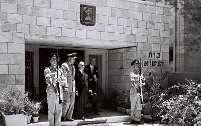 Guatemala's new ambassador to Israel, Dr. Juan Garcia Granados leaving the President's Residence in Jerusalem after presenting his credentials, July 1955 (Moshe Pridan/GPO)