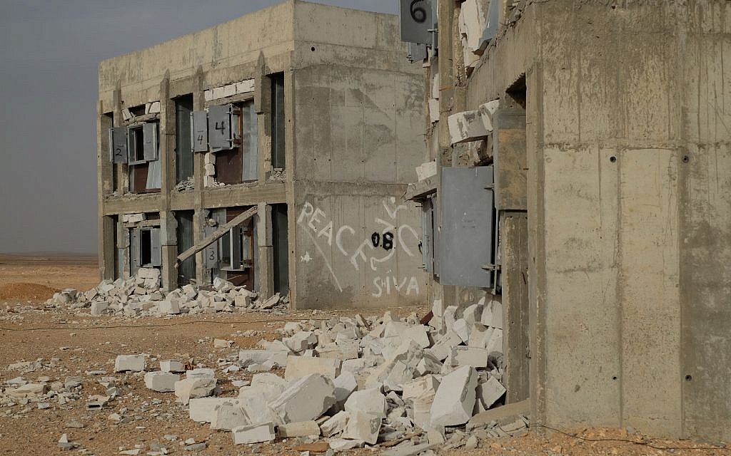 The remains of blast tests on building materials in the army's Sayarim Base in the Arava desert in southern Israel on December 27, 2017. (Judah Ari Gross/Times of Israel) The remains of blast tests on building materials in the army's Sayarim Base in the Arava desert in southern Israel on December 27, 2017. (Judah Ari Gross/Times of Israel)