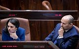 Jewish Home leader Naftali Bennett (R) with Jewish Home MK Ayelet Shaked during a plenum session on November 16, 2016. (Yonatan Sindel/Flash90)