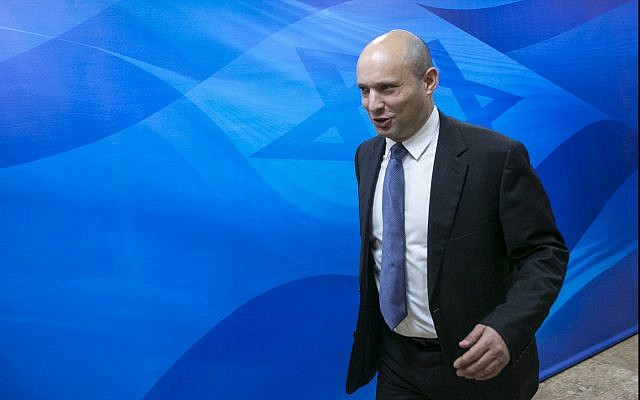 Education Minister Naftali Bennett arrives to the weekly government meeting at the Prime Minister's Office in Jerusalem on November 12, 2017. (Olivier Fitoussi/Pool/Flash90) Education Minister Naftali Bennett arrives to the weekly government meeting at the Prime Minister's Office in Jerusalem on November 12, 2017. (Olivier Fitoussi/Pool/Flash90)