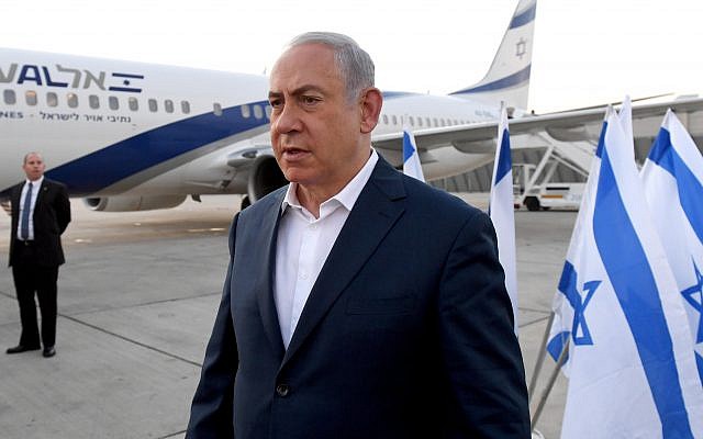 Illustrative: Prime Minister Benjamin Netanyahu is seen at Ben Gurion Airport as he prepares to board a flight to Kenya on November 28, 2017. (Haim Zach/GPO/Flash90) Illustrative: Prime Minister Benjamin Netanyahu is seen at Ben Gurion Airport as he prepares to board a flight to Kenya on November 28, 2017. (Haim Zach/GPO/Flash90)