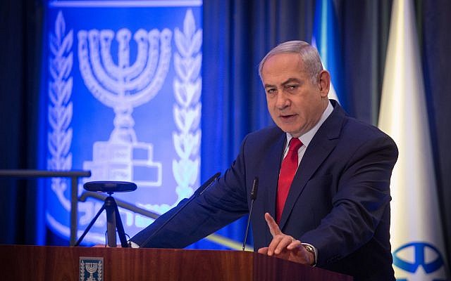 Prime Minister Benjamin Netanyahu speaks at the International Conference on Digital Diplomacy at the Foreign Ministry in Jerusalem, on December 7, 2017. (Hadas Parush/Flash90) Prime Minister Benjamin Netanyahu speaks at the International Conference on Digital Diplomacy at the Foreign Ministry in Jerusalem, on December 7, 2017. (Hadas Parush/Flash90)