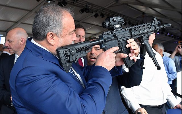 Defense Minister Avigdor Liberman visits a weapons factory in Sderot on December 14, 2017. (Ariel Hermoni/Defense Ministry/Flash90) Defense Minister Avigdor Liberman visits a weapons factory in Sderot on December 14, 2017. (Ariel Hermoni/Defense Ministry/Flash90)