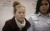 Ahed Tamimi (l), at the Ofer military court in the West Bank, on December 25, 2017. (Flash90)