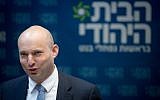 Jewish Home party leader Naftali Bennett leads a faction meeting at the Israeli parliament on December 25, 2017. (Miriam Alster/FLASH90)