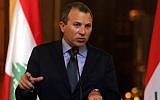 Lebanon's Foreign Minister Gebran Bassil speaks during a press conference on August 18, 2014 in Baghdad, Iraq. (Ali Abbas-Pool/Getty Images via JTA)