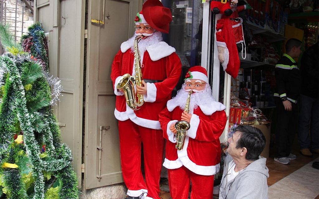 Christmas decorations in Jerusalem's Old City. (Shmuel Bar-Am)