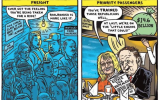 Part of a December 1, 2017, Boston Globe cartoon showing Sheldon and Miriam Adelson