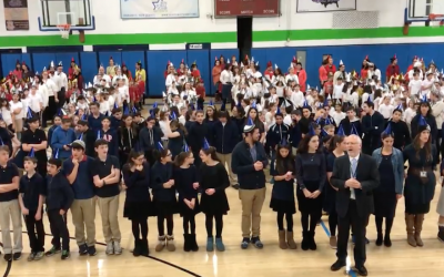 Over 500 students from Ben Porat Yosef in Paramus, New Jersey, broke the world record for the largest human menorah on December 13, 2017. (Screenshot: JTA via NorthJersey.com) Over 500 students from Ben Porat Yosef in Paramus, New Jersey, broke the world record for the largest human menorah on December 13, 2017. (Screenshot: JTA via NorthJersey.com)