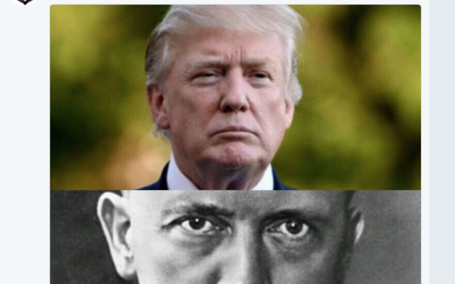 Fatah tweet from December 14, 2017 compares US President Donald Trump to Adolph Hitler. (Screenshot Twitter) Fatah tweet from December 14, 2017 compares US President Donald Trump to Adolph Hitler. (Screenshot Twitter)