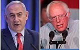 Prime Minister Benjamin Netanyahu, left, and Senator Bernie Sanders (Hadas Parush/Flash90; George Frey/Getty Images)