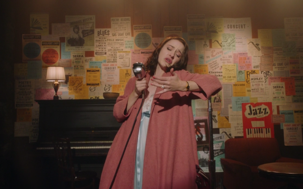 Rachel Brosnahan as Miriam Maisel, discovering her hidden knack for standup in 'The Marvelous Mrs. Maisel.' (Screenshot)
