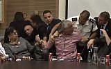 Violence breaks out during a Knesset meeting of the Committee of Labor, Welfare and Health, December 5, 2017. (Screen capture: Ynet)