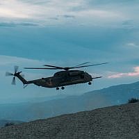 An Israeli heavy transport helicopter flies over Cyprus as part of a binational exercise in early December 2017. (Israel Defense Forces)