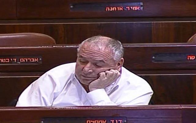 MK David Amsalem during a 4 a.m. debate on his police bill (Screen capture: Knesset Channel) MK David Amsalem during a 4 a.m. debate on his police bill (Screen capture: Knesset Channel)