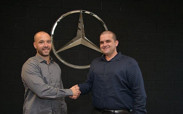 Mercedes Benz R&D Tel Aviv Head of Innovation Eyal Mayer (left) and BGU's Bengis Center for Entrepreneurship & Innovation Director Yossi Shavit (Courtesy) Mercedes Benz R&D Tel Aviv Head of Innovation Eyal Mayer (left) and BGU's Bengis Center for Entrepreneurship & Innovation Director Yossi Shavit (Courtesy)