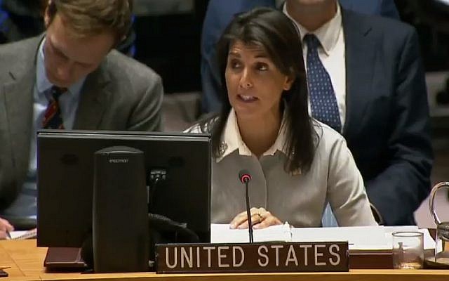 US envoy to the UN Nikki Haley at the UN Security Council, December 8, 2017 (United Nations)