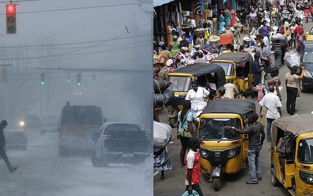 A composite picture of Columbus, Ohio, on a snowy day, left, and a market in Lagos, Nigeria. (AP /Kiichiro Sato and AP/Sunday Alamba) A composite picture of Columbus, Ohio, on a snowy day, left, and a market in Lagos, Nigeria. (AP /Kiichiro Sato and AP/Sunday Alamba)