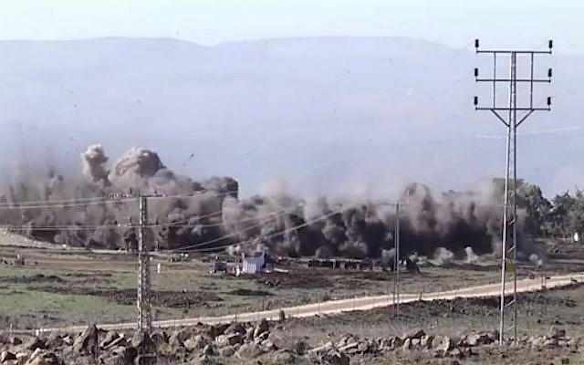 Israel detonates 300 mines in the Golan Heights on December 11, 2017 (screen capture: Defense Ministry)