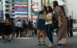 The scene outside Tokyo’s Shibuya Station is busy and lively, as seen here on October 3, 2017. (Cnaan Liphshiz/via JTA)