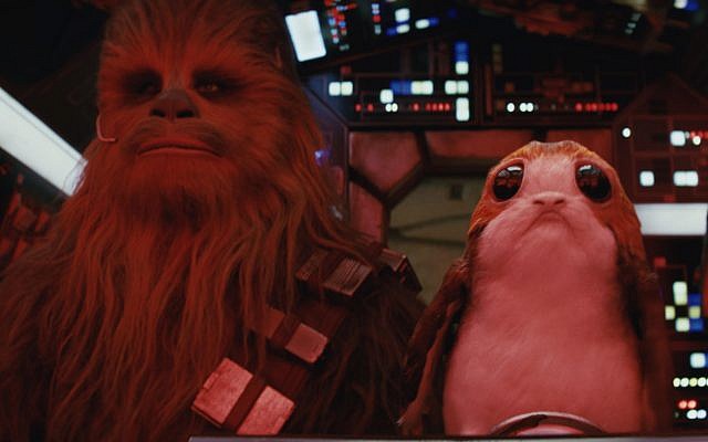 Chewbacca and a porg from 'Star Wars: The Last Jedi.' (Screenshot/Courtesy Walt Disney/Lucasfilms)