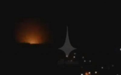 A still from a video reportedly showing an Israeli airstrike near Damascus on December 4, 2017. (screen capture: Twitter)