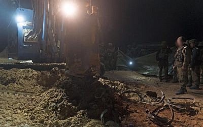 Israeli troops prepare to destroy a Hamas attack tunnel that entered Israeli territory from the Gaza Strip, on December 9, 2017. (Israel Defense Forces)