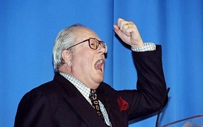 Jean-Marie Le Pen, founder of the French far-right National Front party, gives a speech in Paris on February 17, 1996. (AFP Photo/Pierre Boussel)