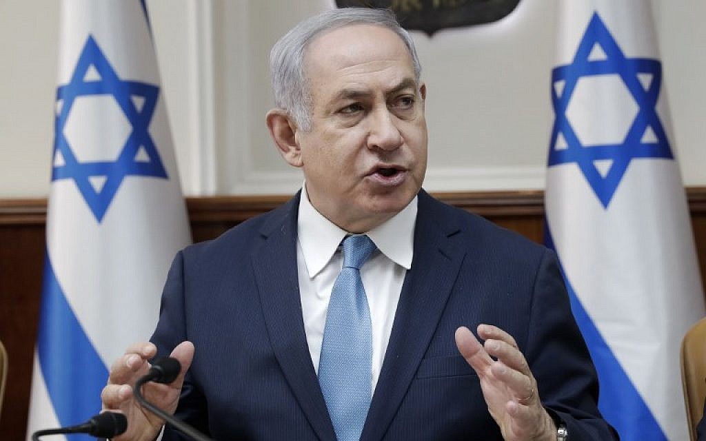 Prime Minister Benjamin Netanyahu speaks during a cabinet meeting in Jerusalem on January 3, 2018.  (AFP/Pool/Tsafrir Abayov)
